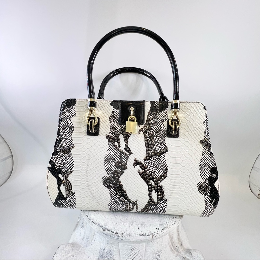 Chic Black and White Faux Snakeskin Shoulder Bag